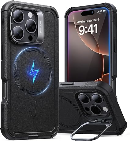 【7x軍用規格保護・Magsafe対応】ESR iPhone 16 Pro ケース 専用スタンド付きケース いPhone16Pro ケース 耐衝撃 全面保護 頑丈マグネットスマホケース iphone16 pro ケース MagSafeアクセサリー互換 アイフォン 16 プロ対応 Cyberシリーズ ブラック