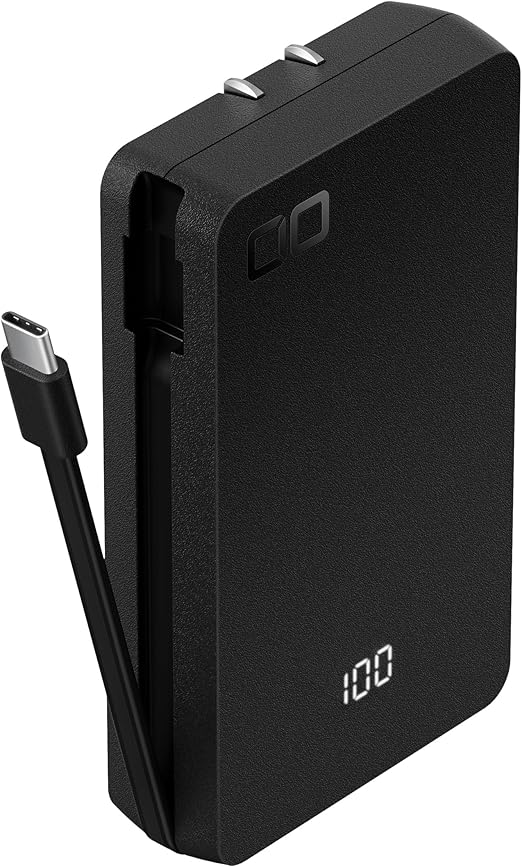 CIO モバイルバッテリー コンセント一体型 ケーブル内蔵 3in1 タイプC 30W 8000mAh 軽量 小型 薄型 iPhone 15 / 16 / Android/Macbook/ノートPC/iPad用 USB Type-C 急速充電 SMARTCOBY Ex03 SLIM PLUG & CABLE