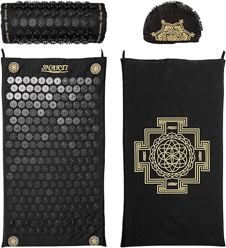【正規品】シャクティ 指圧マット・枕 究極セット レベル② 黒、長めの専門家を信頼、インドの倫理的に手作りの指圧マット、面倒なことなく針状、20分で深いリラクゼーションを実現指圧の専門家