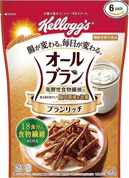 ケロッグ オールブラン ブランリッチ 250g ×6袋 小麦ふすま シリアル 腸活 発酵性 食物繊維