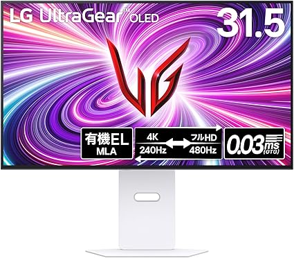 LG ゲーミングモニター UltraGear OLED 32GS95UV-W 31.5インチ/4K(3840×2160)/VESA Dual Mode(4K@240Hz/FHD@480Hz)/有機EL/0.03ms(ClearMR 13000)/DCI-P3 98.5%/DisplayHDR True Black 400/ホワイト