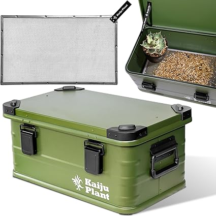 Kaiju Plant 怪獣コンテナ 園芸用 30L 用土コンテナ 微塵落としメッシュ&密閉ゴムパッキン付 アルミ製 スタッキング可能(マットグリーン)